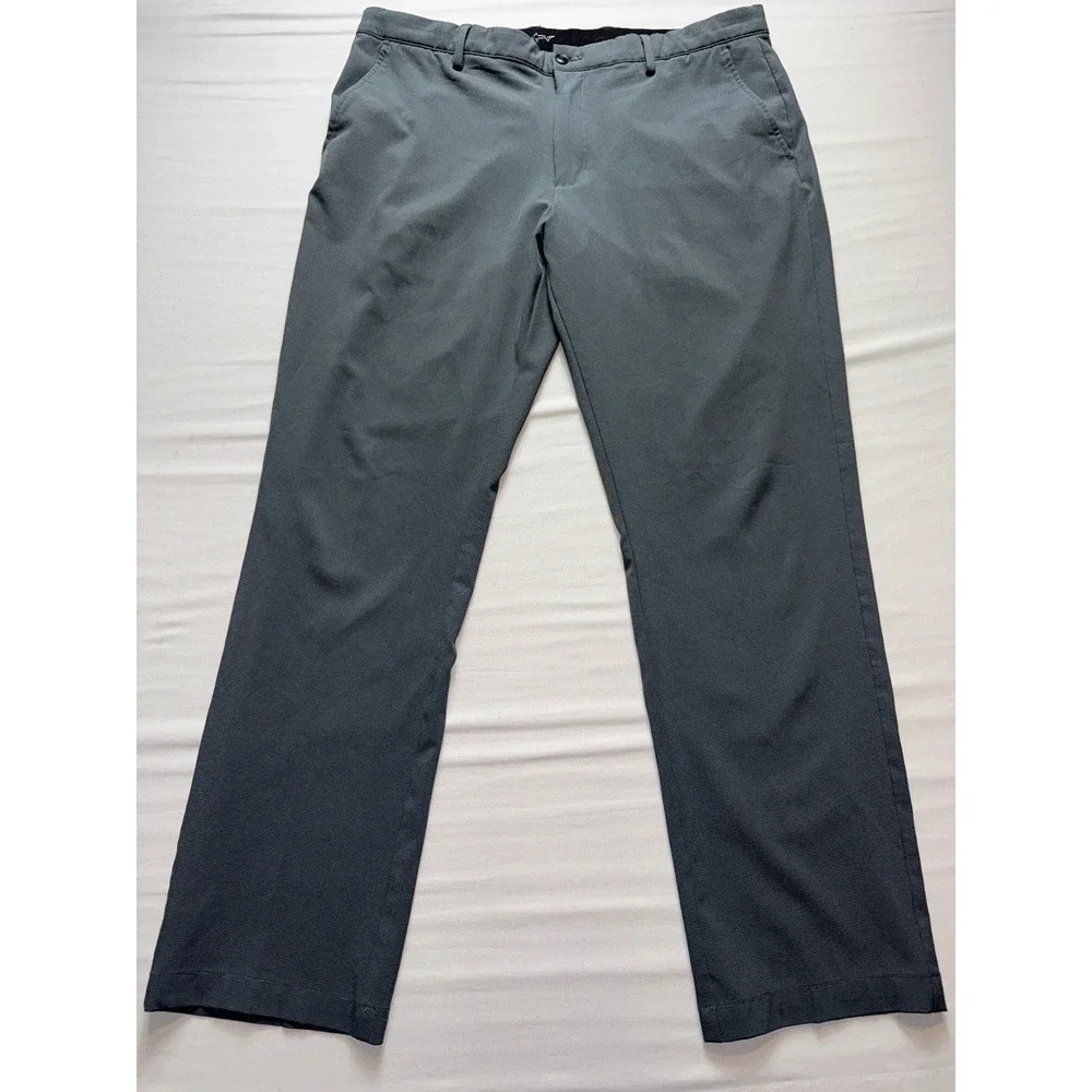 Greg Norman Mens Golf Pants 38x32 Gray Performance Stretch Shark Logo Flat Front